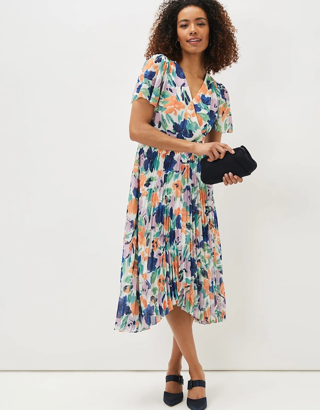 Essie Floral Pleated Midi Dress