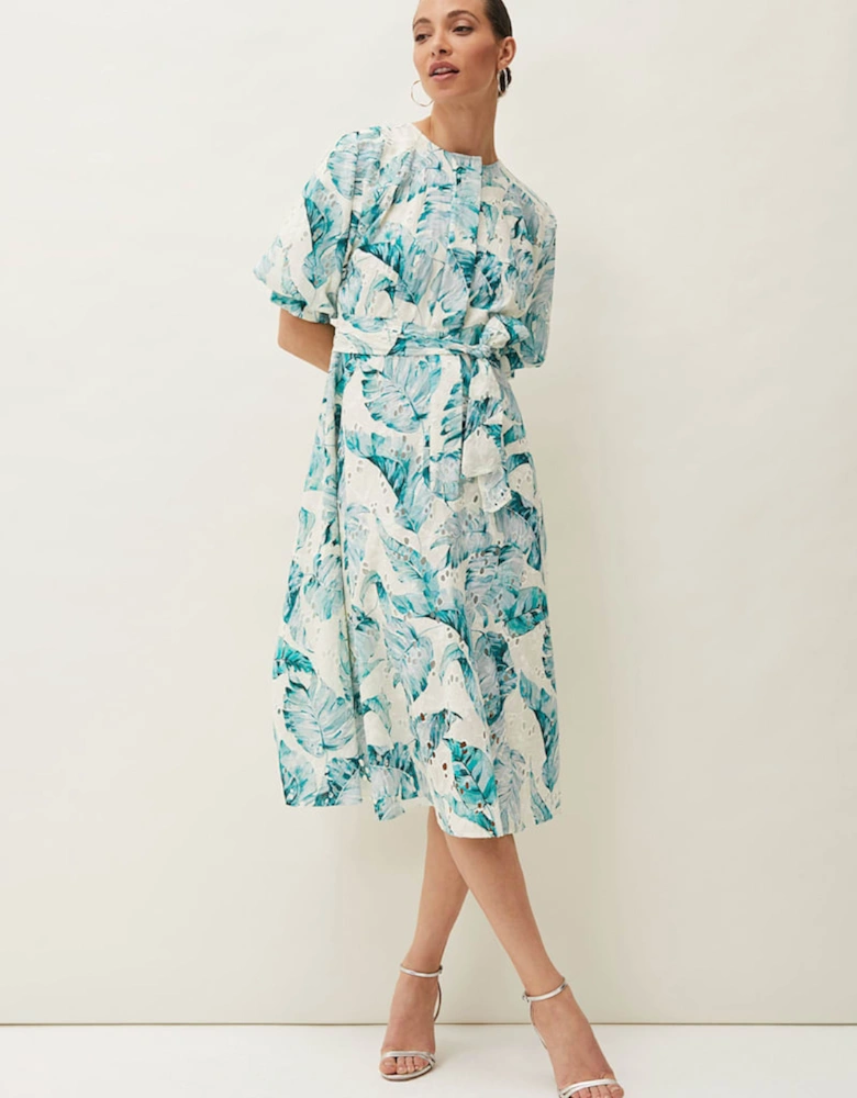 Palms Broderie Anglaise Printed Cotton Dress