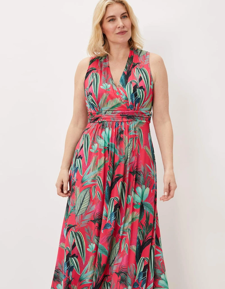 Antonia Jersey Palm Print Maxi Dress