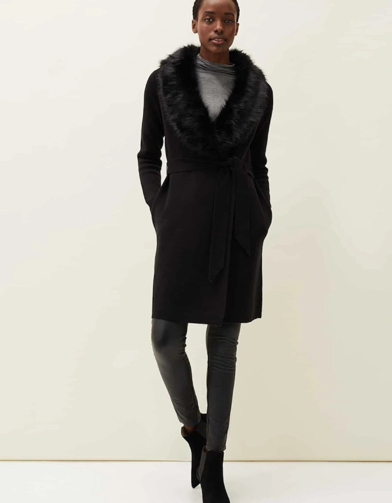 Edessa Fur Collar Wrap Coat