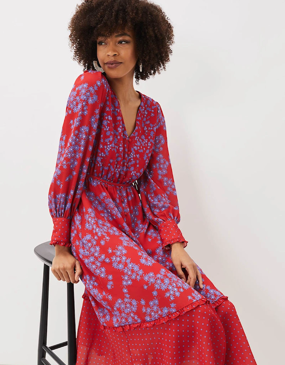 Zahara Floral and Spot Print Dress