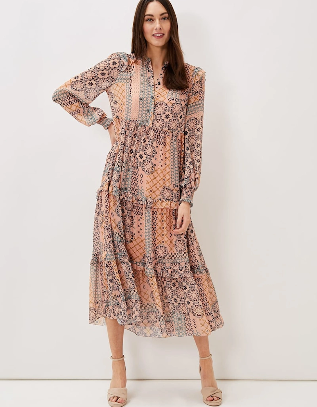 Ailsa Geometric Print Chiffon Midi Dress