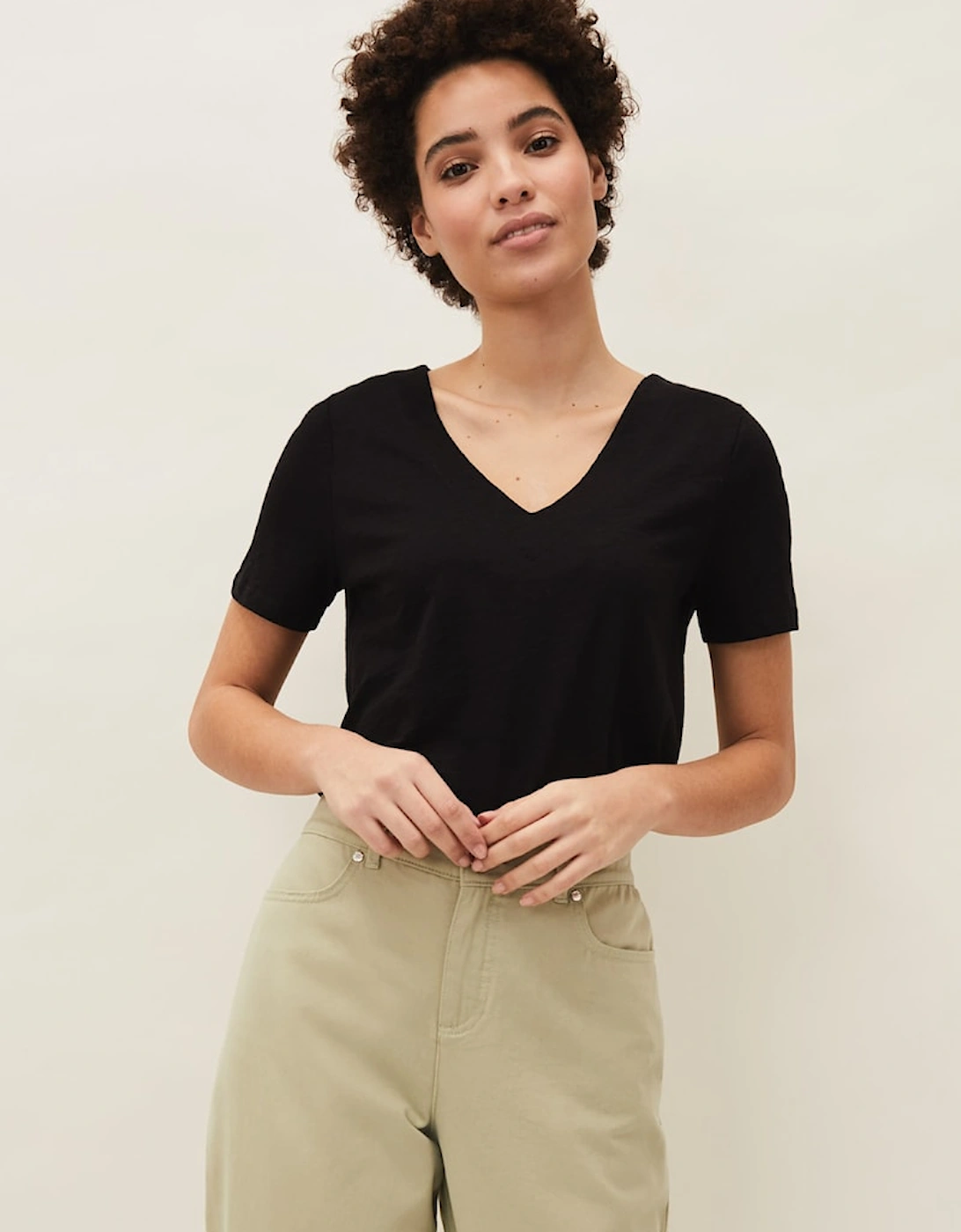 Elspeth V-Neck Cotton T-Shirt, 6 of 5