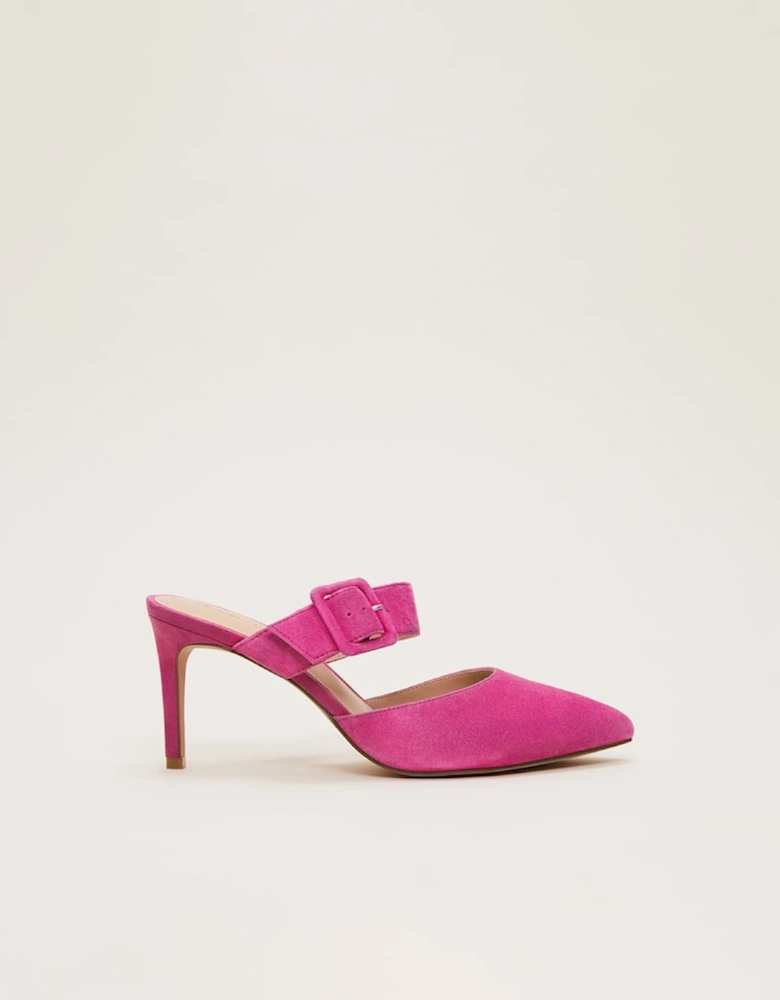 Suede Buckle Backless Heel