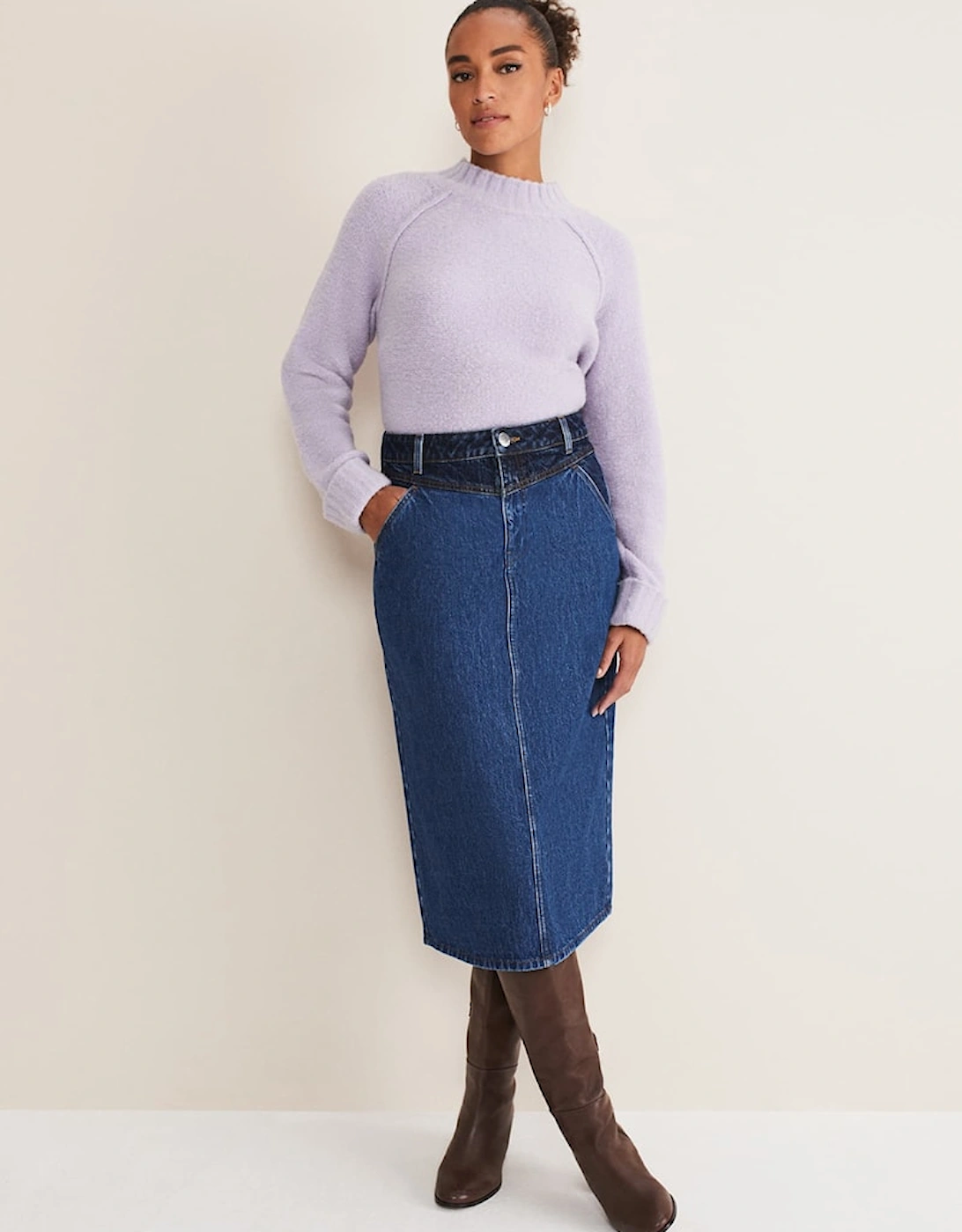 Delta Two Tone Denim Midi Skirt, 7 of 6