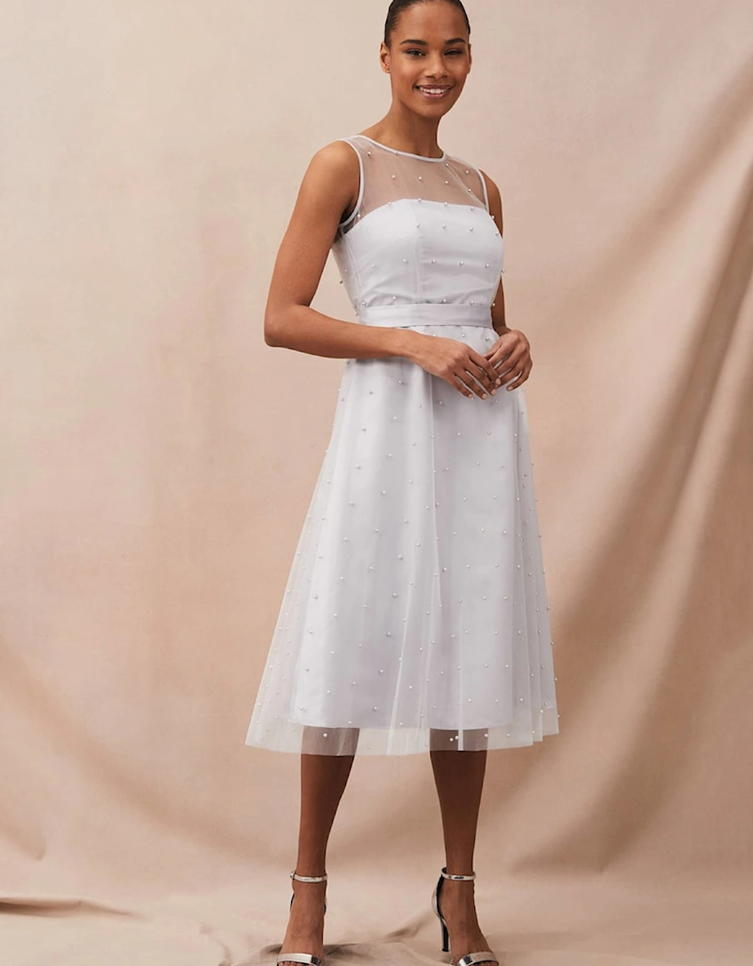 Evadine Pearl Embellished Tulle Dress, 9 of 8