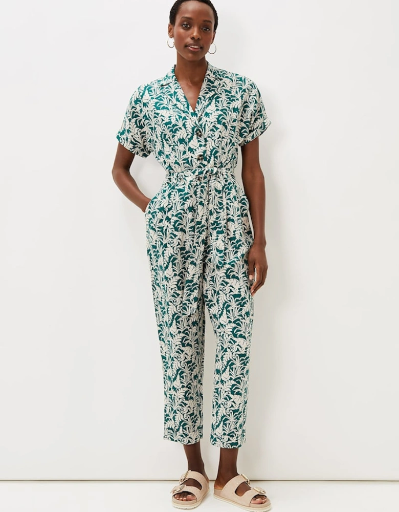 Lissa Linen Palm Print Wide Leg Jumpsuit