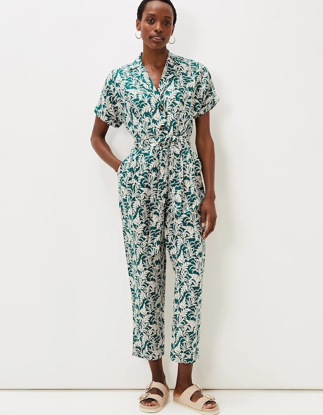 Lissa Linen Palm Print Wide Leg Jumpsuit