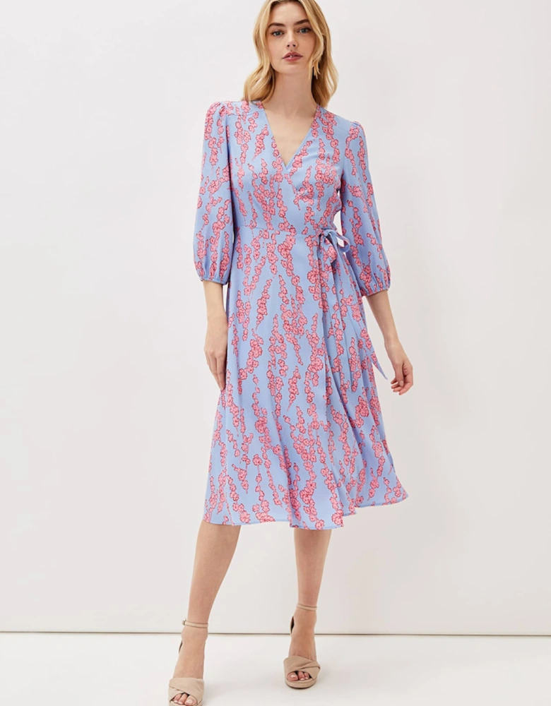 Jean Floral Wrap Midi Dress