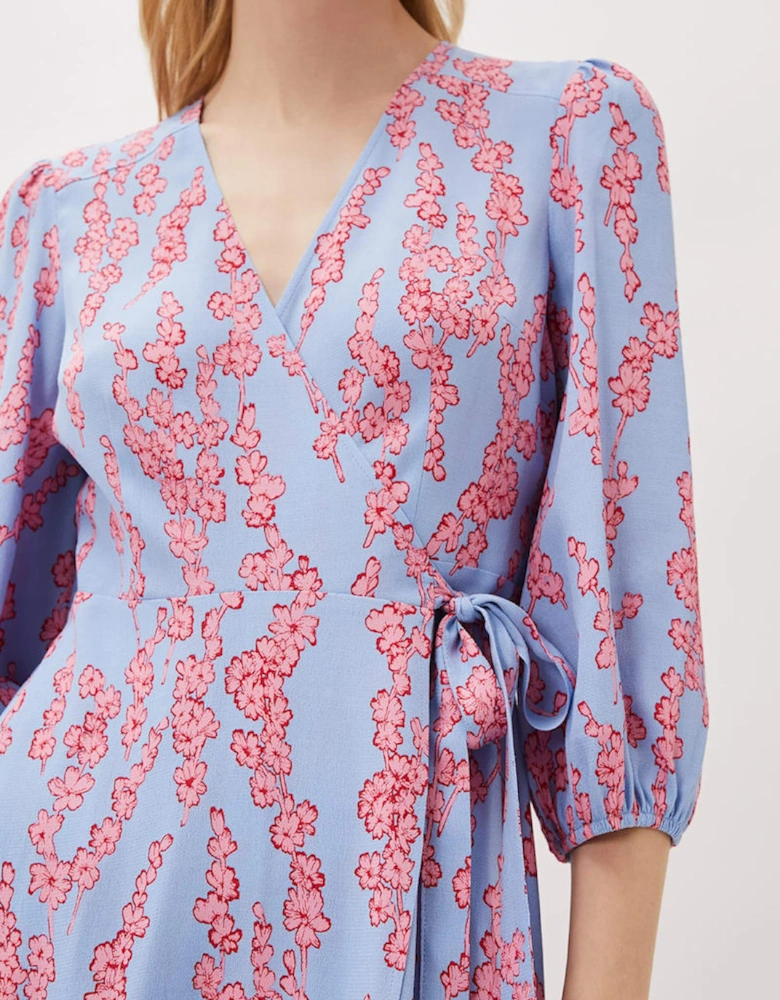 Jean Floral Wrap Midi Dress