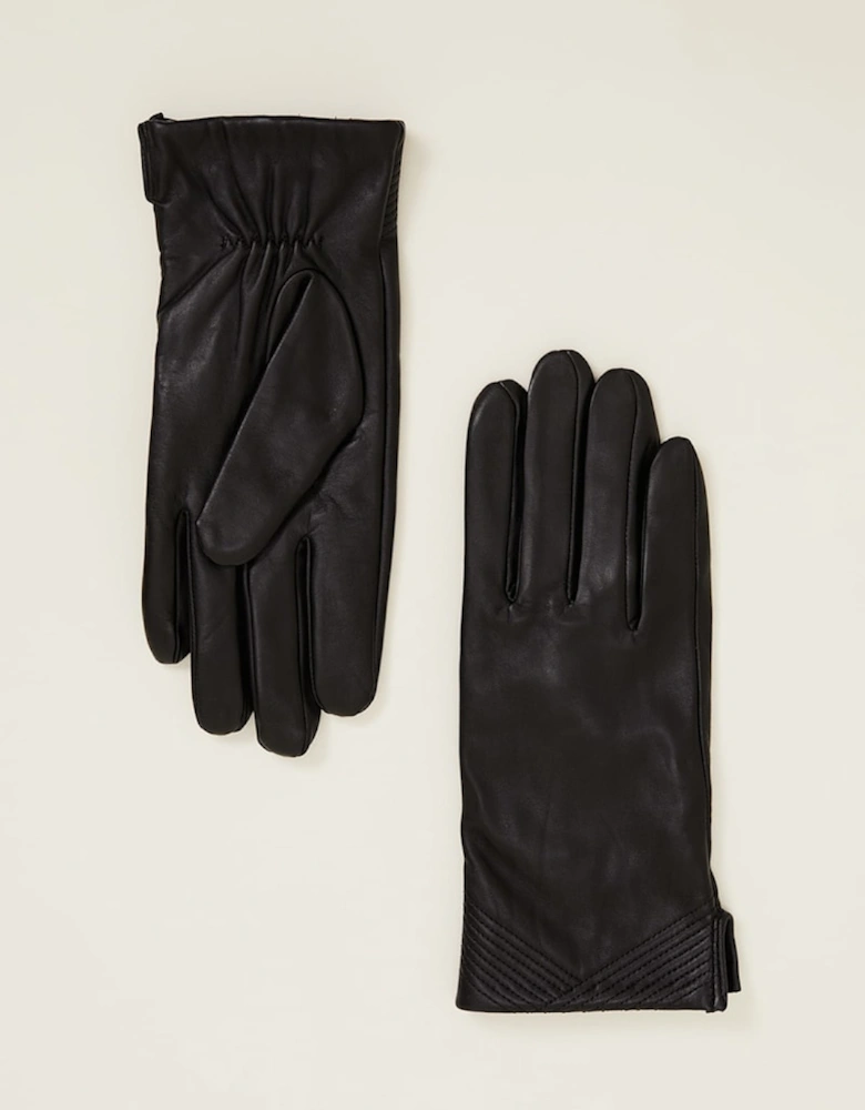 Pleat Detail Leather Gloves