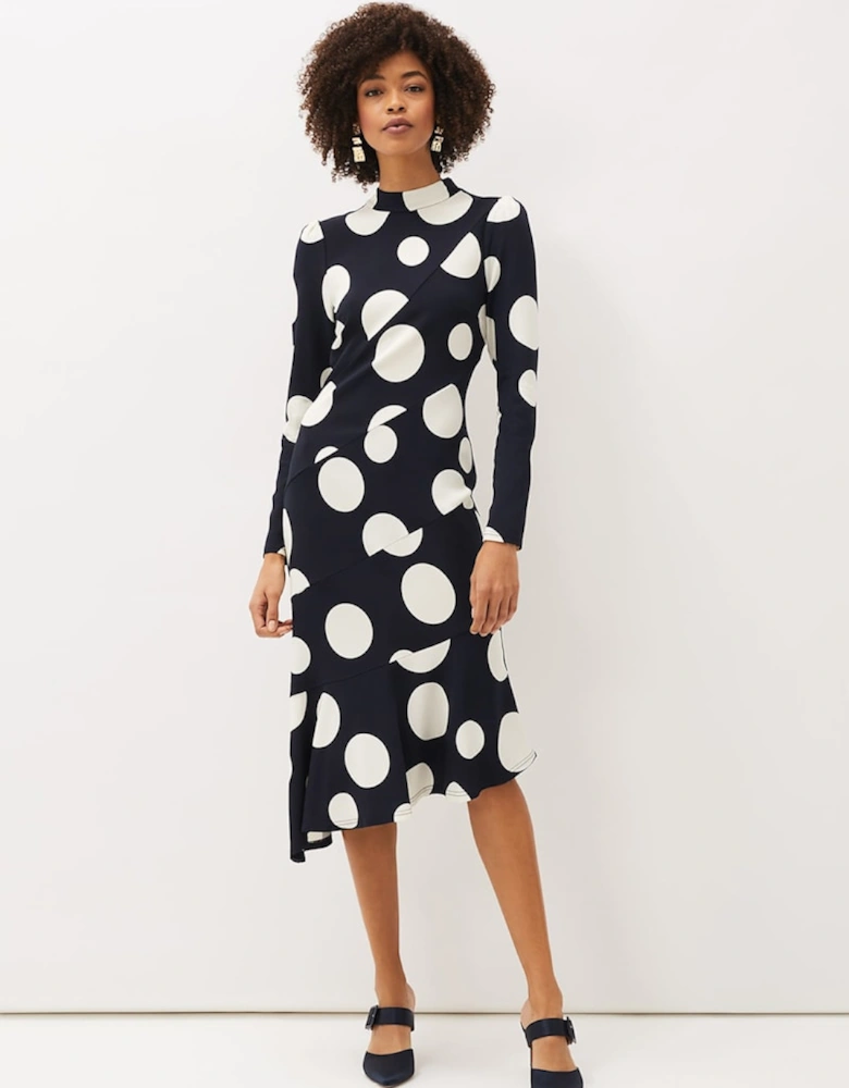 Gabi Spot Print Asymmetric Hem Dress