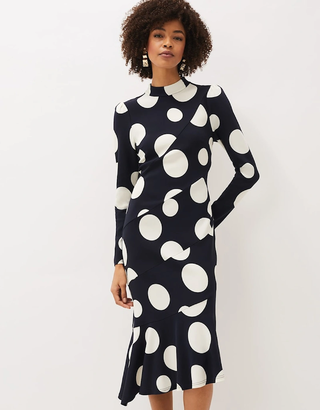 Gabi Spot Print Asymmetric Hem Dress