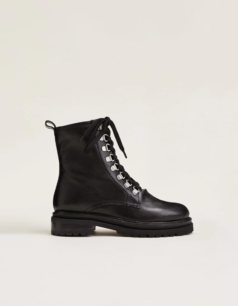 Meladie Black Leather Lace Up Ankle Boots