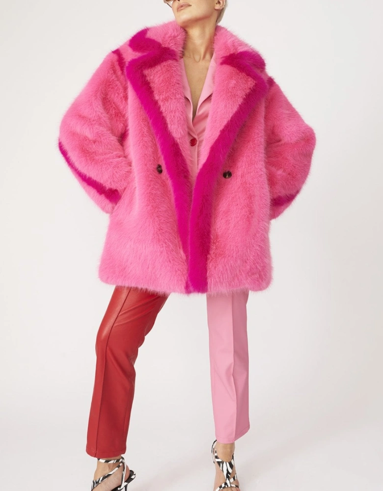 Pink Knitted Bamboo Contrast Midi Coat