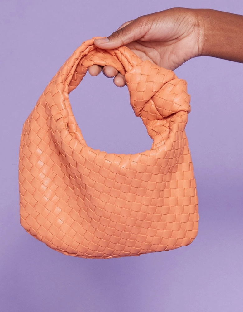 Orange Jodie Small Woven Shoulder Bag with Knot Detail