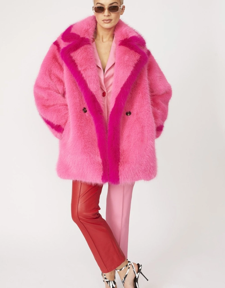 Pink Knitted Bamboo Contrast Midi Coat
