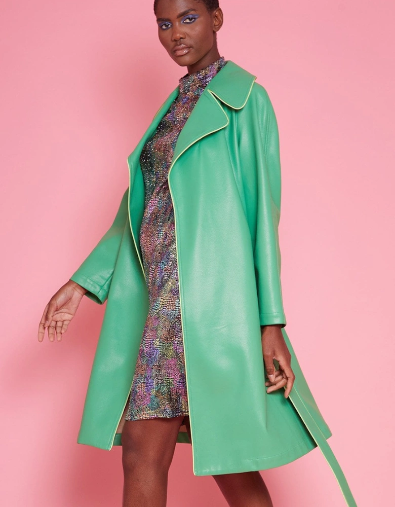 Green Eco Leather Trench Coat