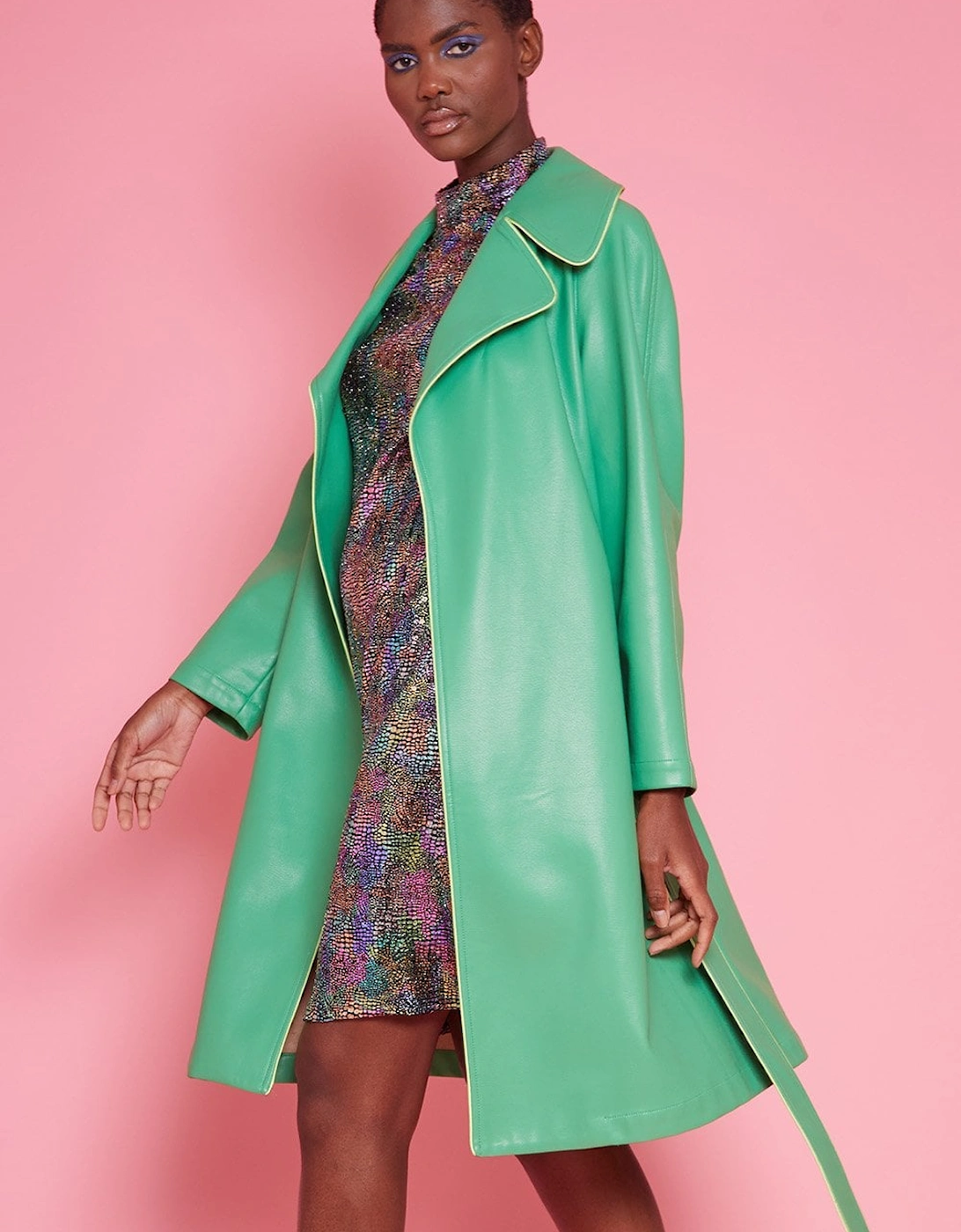 Green Eco Leather Trench Coat, 5 of 4