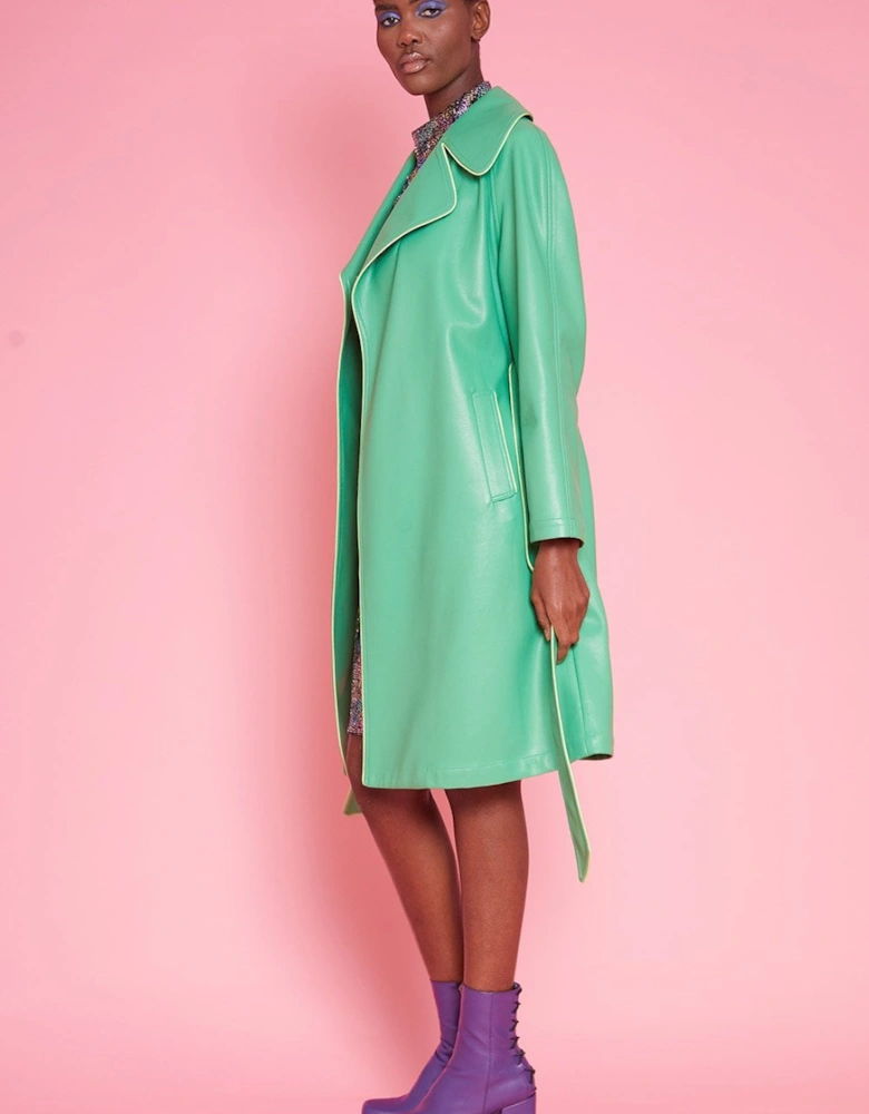 Green Eco Leather Trench Coat