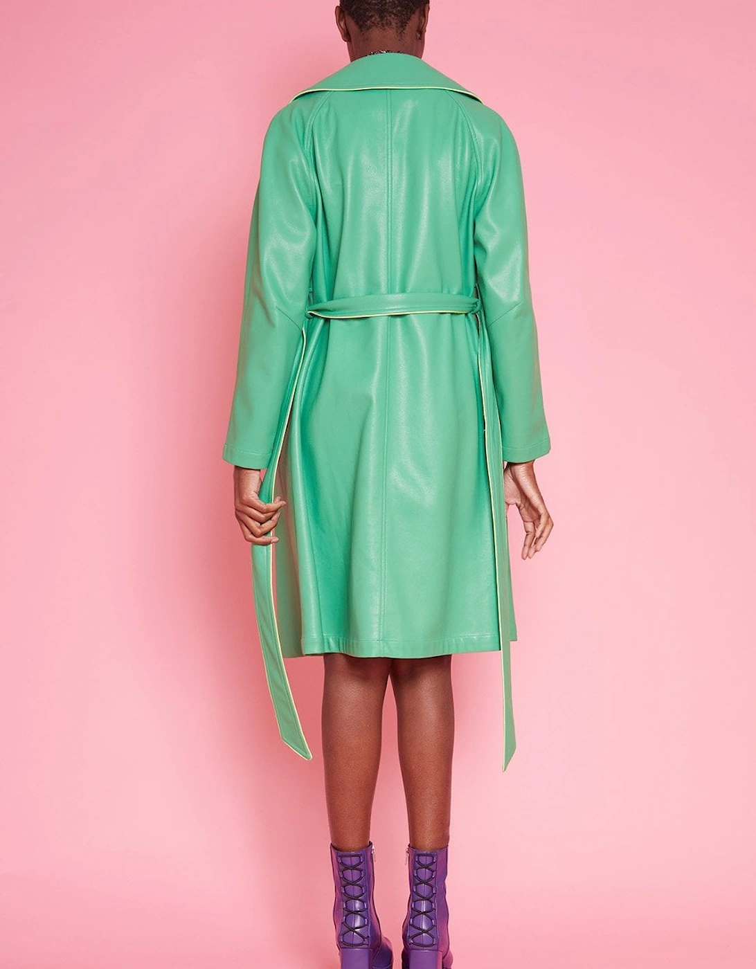 Green Eco Leather Trench Coat