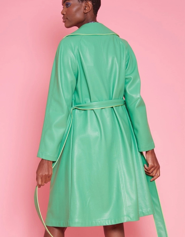 Green Eco Leather Trench Coat