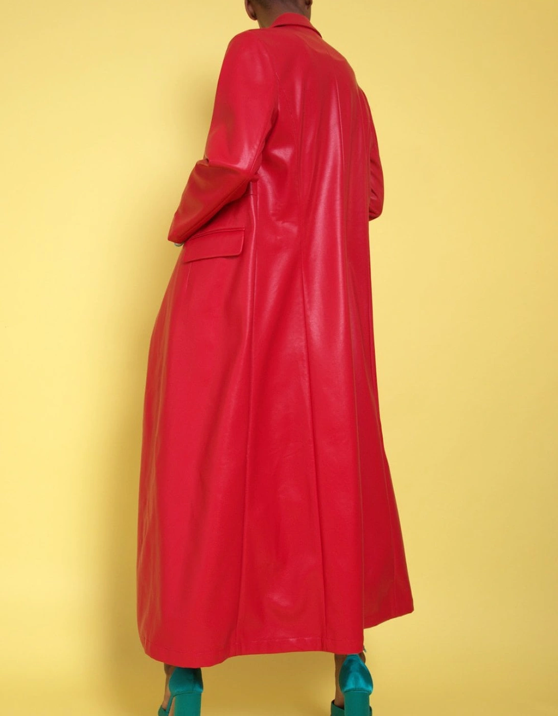 Red Eco Leather Maxi Trench Coat