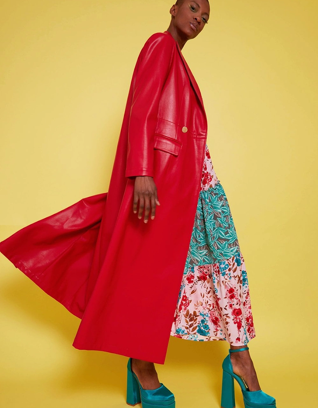 Red Eco Leather Maxi Trench Coat