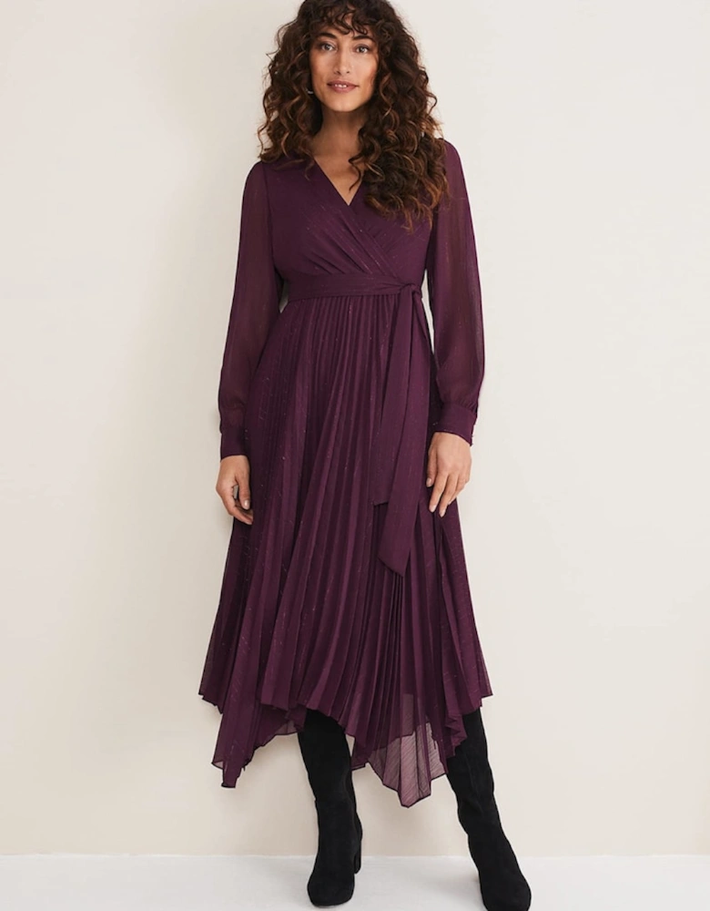 Dani Pleated Belted Midi Dress