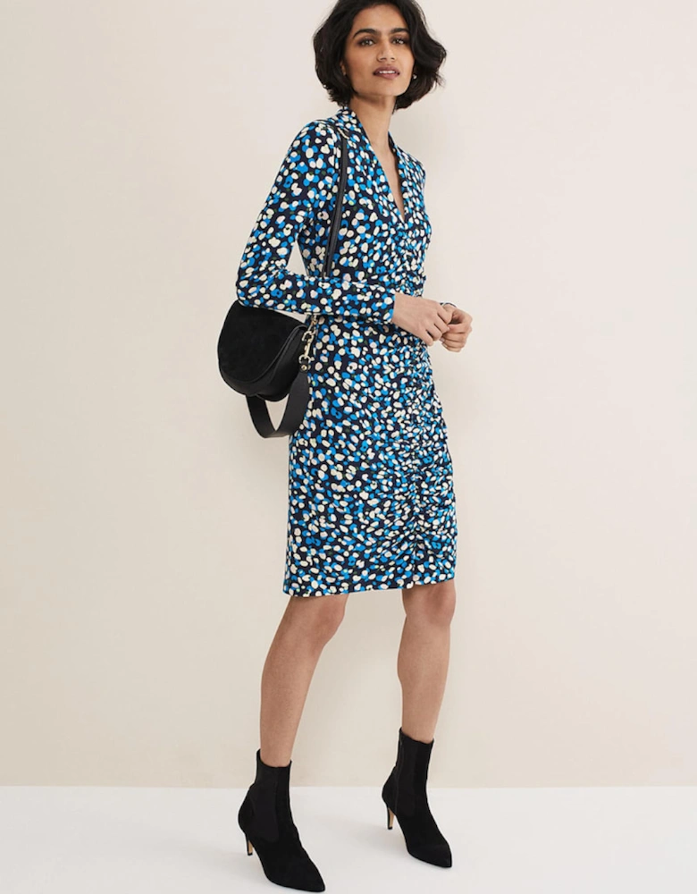 Juno Ruched V Neck Dotty Bodycon Dress