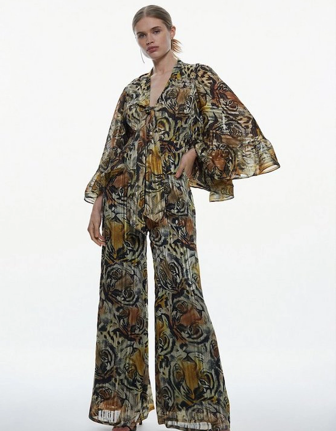 Tiger Printed Drama Kimono Woven Jumpsuit, 5 of 4