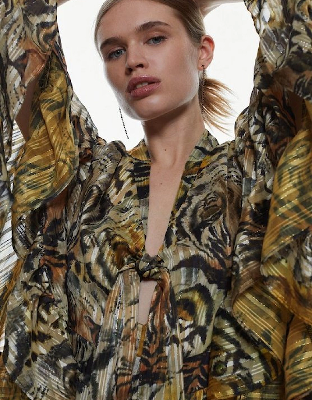 Tiger Printed Drama Kimono Woven Jumpsuit