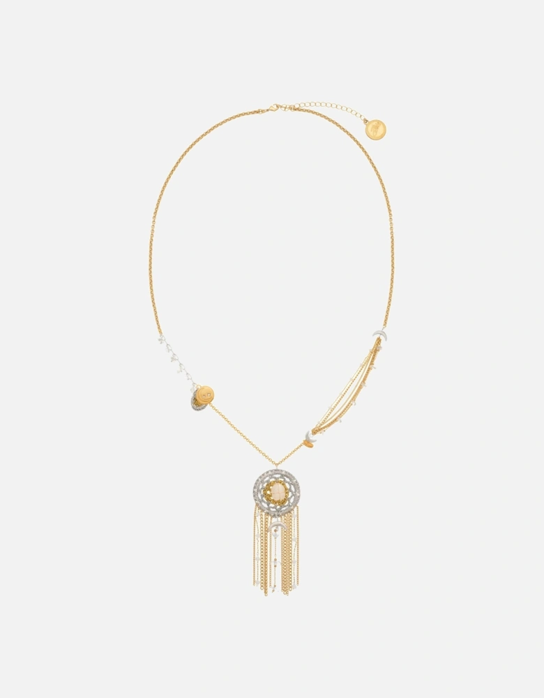 gold clearquartz dreamcatcher necklace