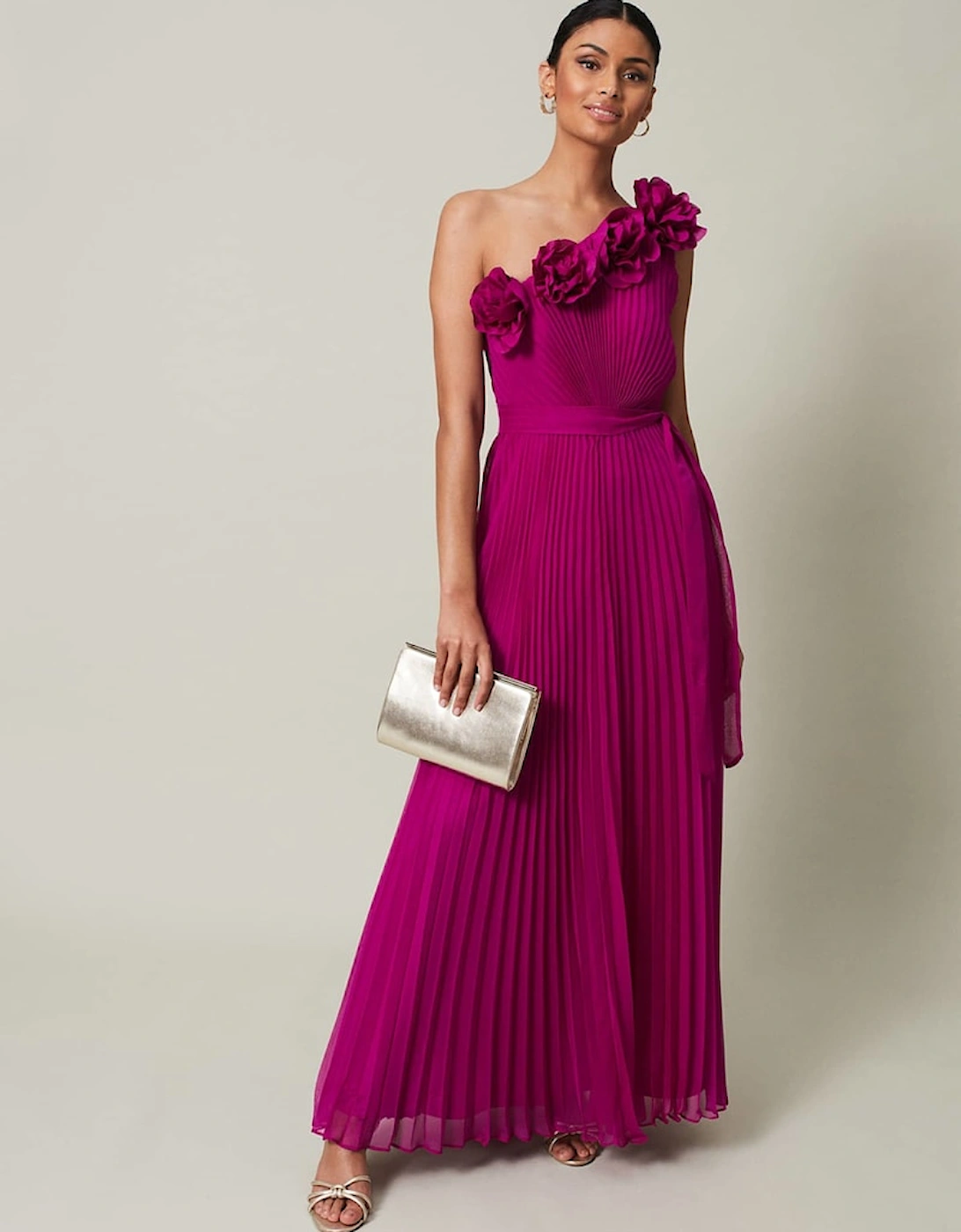 Minnie One Shoulder Pleated Maxi Dress, 2 of 1