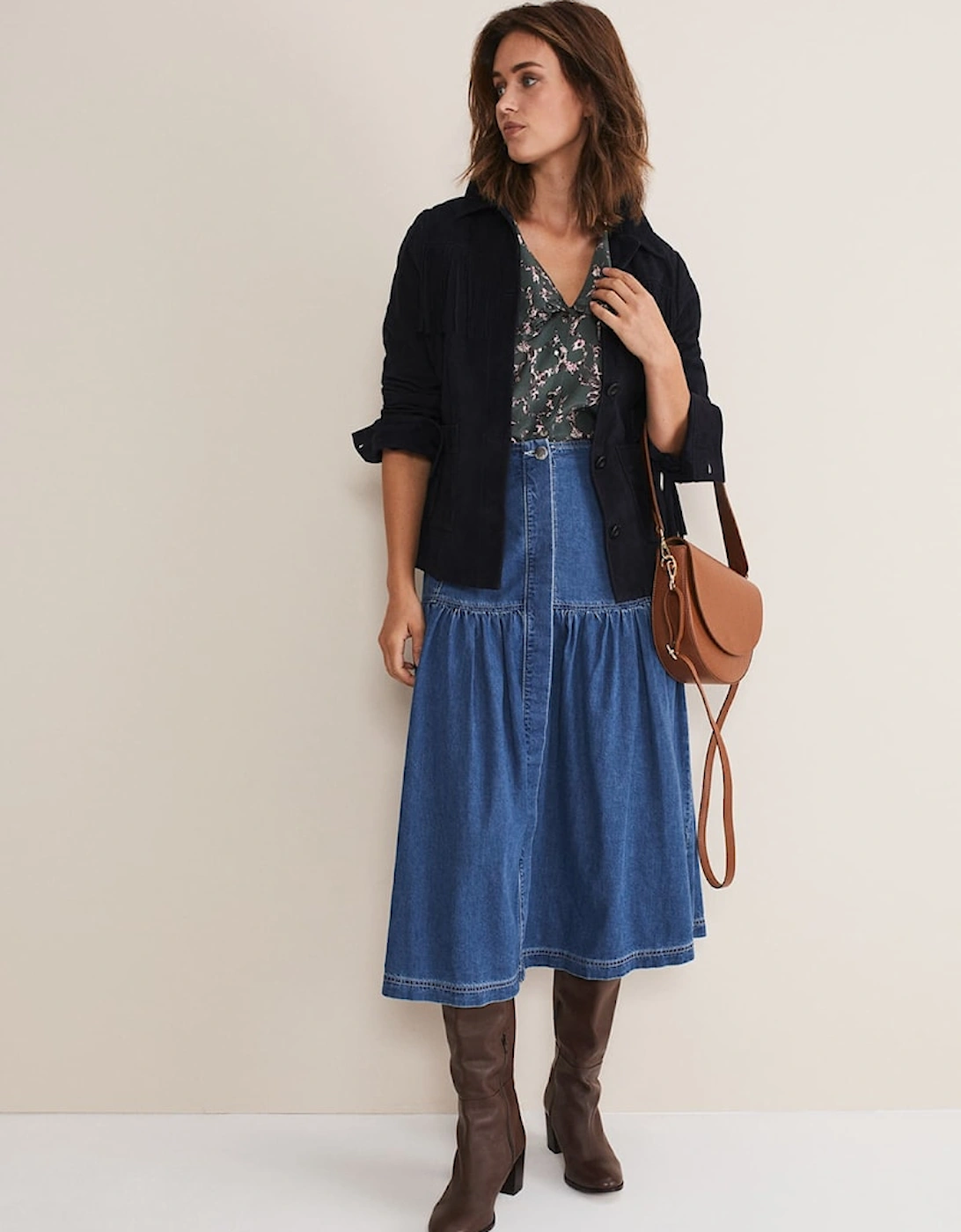 Elodie Tiered Denim Skirt