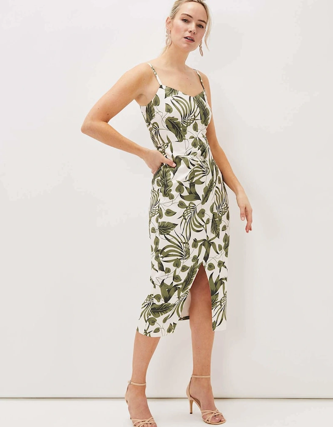 Yolanta Cotton Palm Print Midi Dress, 7 of 6