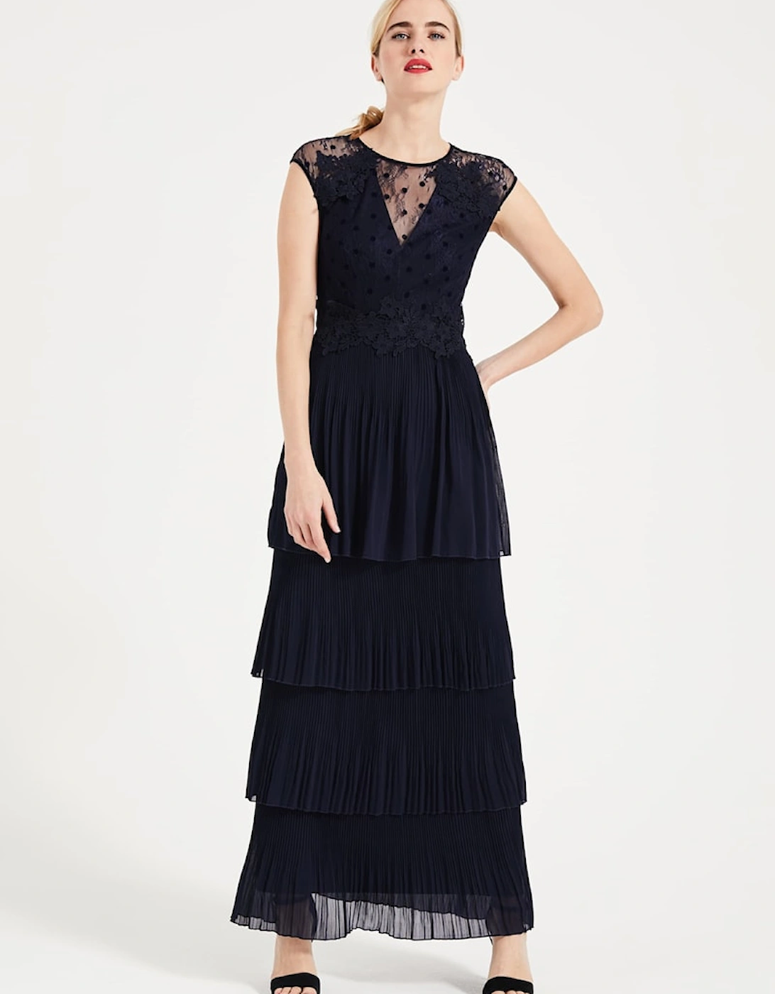 Oiriana Pleated Lace Maxi Dress