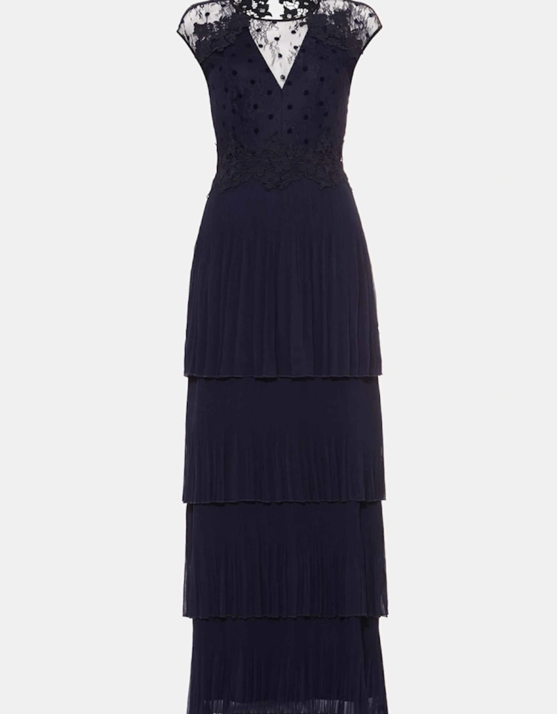 Oiriana Pleated Lace Maxi Dress