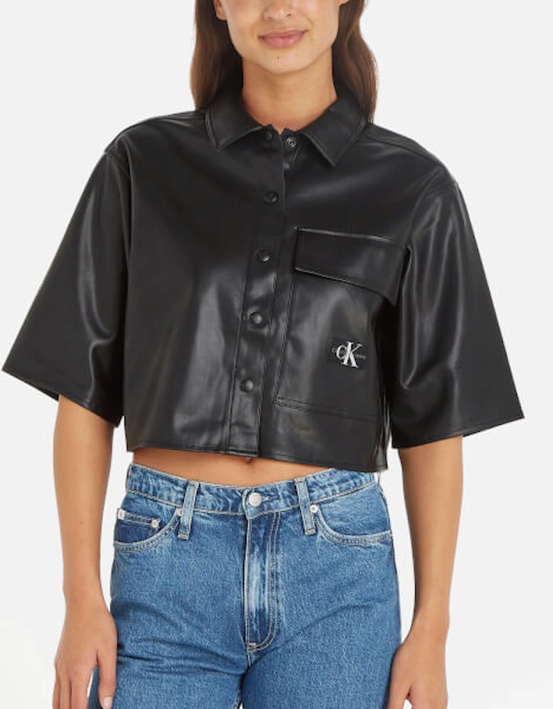 Jeans Boxy Faux Leather Overshirt, 2 of 1