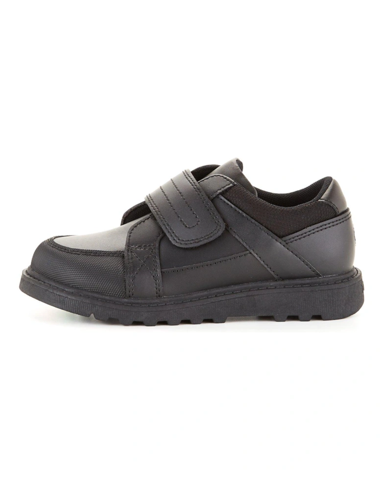 ToeZone Younger Kids Chunky Sole Strap Leather School Shoe - Black Standard Fit