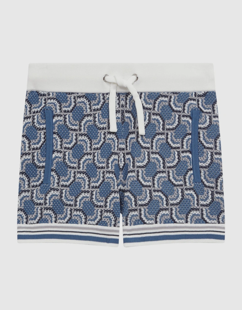 Knitted Patterned Drawstring Shorts
