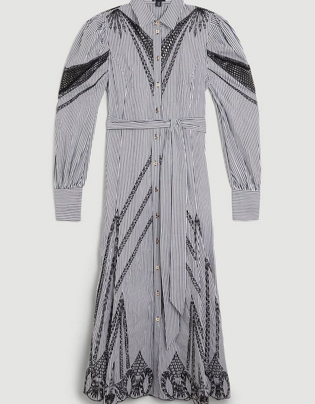 Striped Cotton Cutwork Midi Shirt Dress