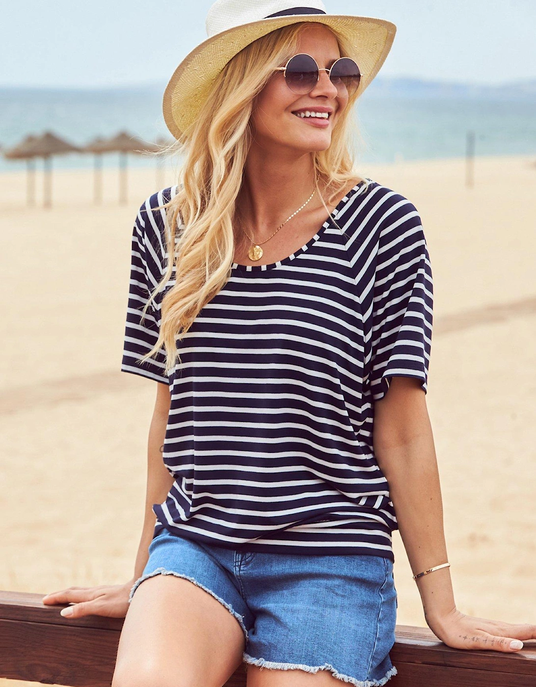 Stripe Relaxed Scoop Neck T-Shirt - Navy, 3 of 2