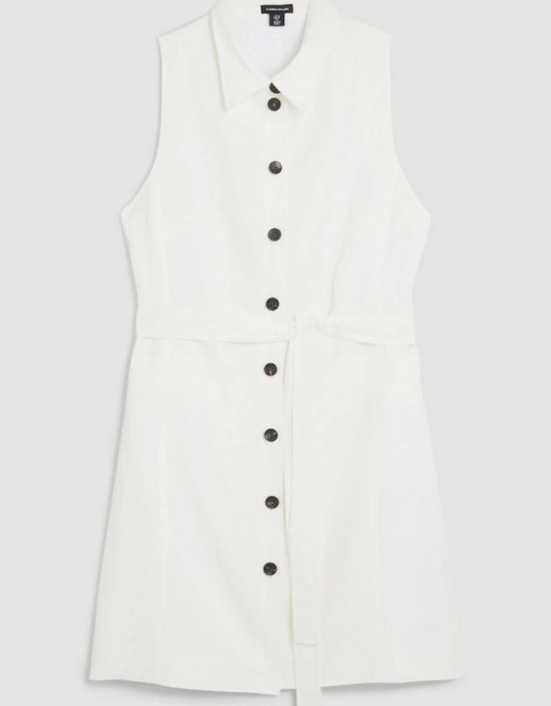 Linen Nautical Button Detail Shirt Mini Dress