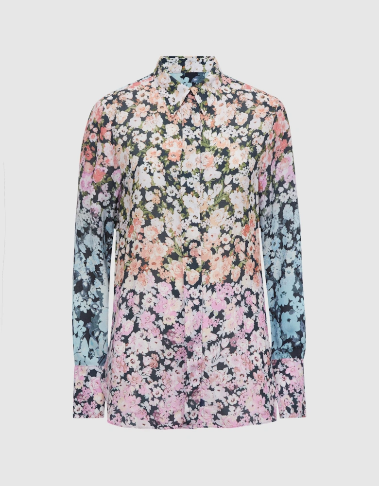 Floral Print Concealed Button Shirt