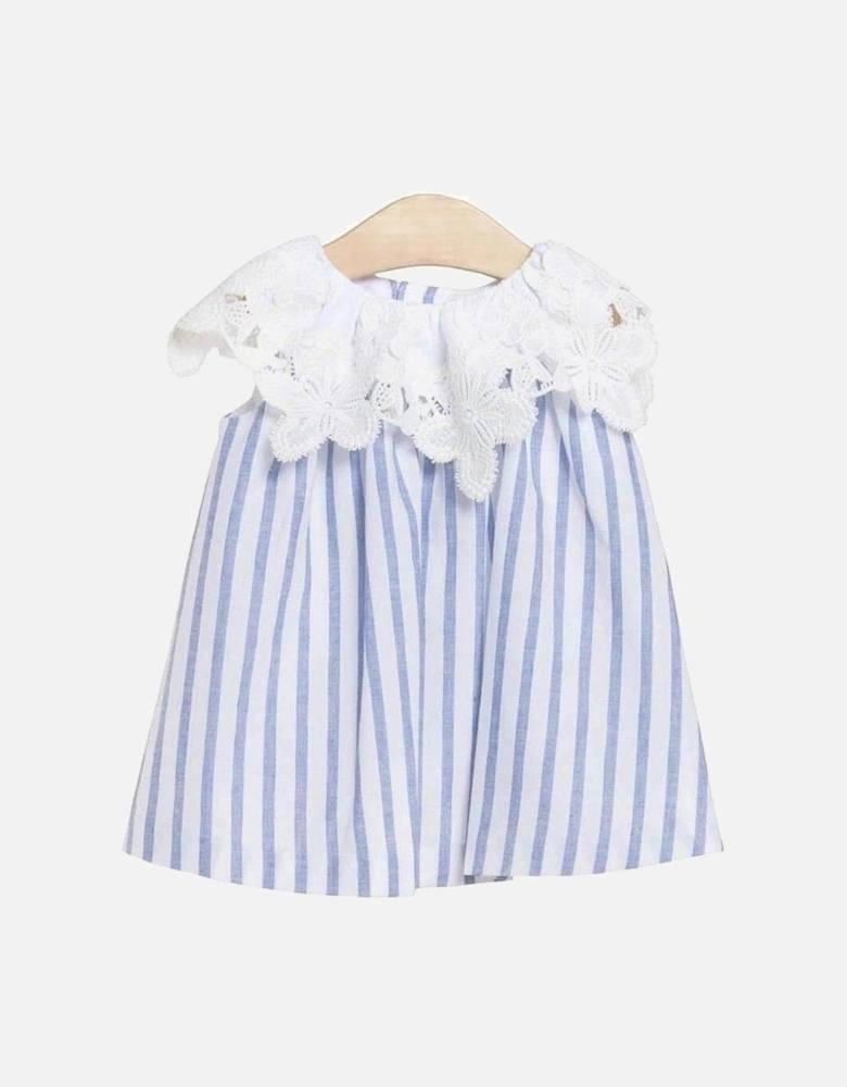 Girls Blue Lace detailed Striped Dress