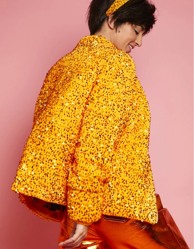 Orange Sequin Puffer Jacket