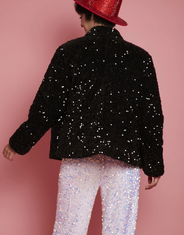 Black Sequin Puffer Jacket