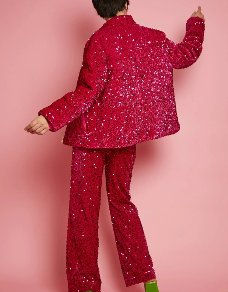 Pink Sequin Puffer Jacket