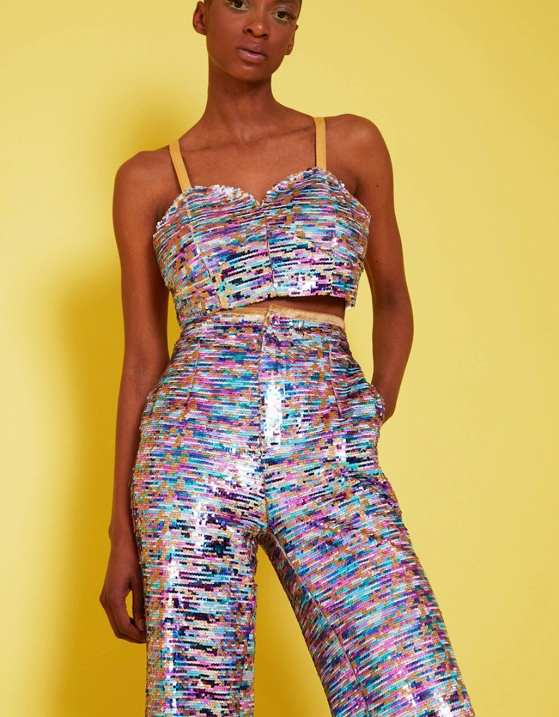 Multi-Coloured Geometric Sequin Crop Top, 5 of 4